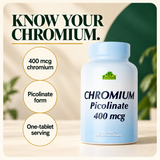 Chromium Picolinate: 400 mcg, picolinate form, one-tablet serving