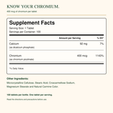 Supplement Facts and ingredients for Chromium Picolinate 400 mcg
