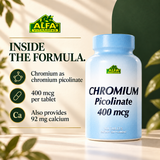 Chromium 400 mcg and calcium 92 mg per tablet