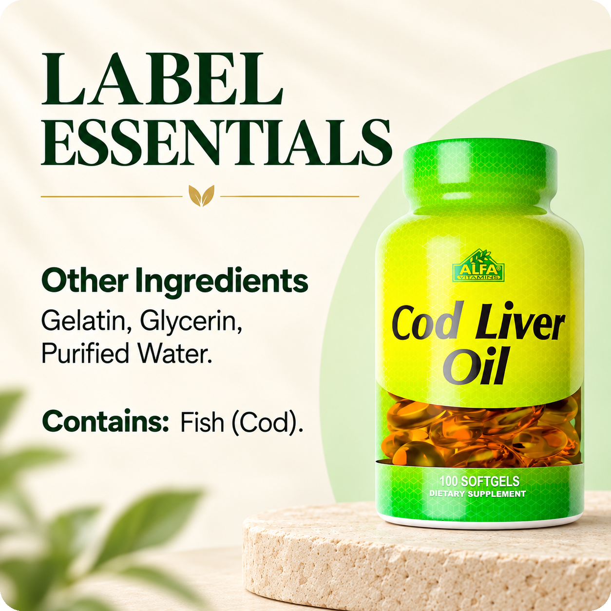 Cod Liver Oil other ingredients and fish allergen statement.