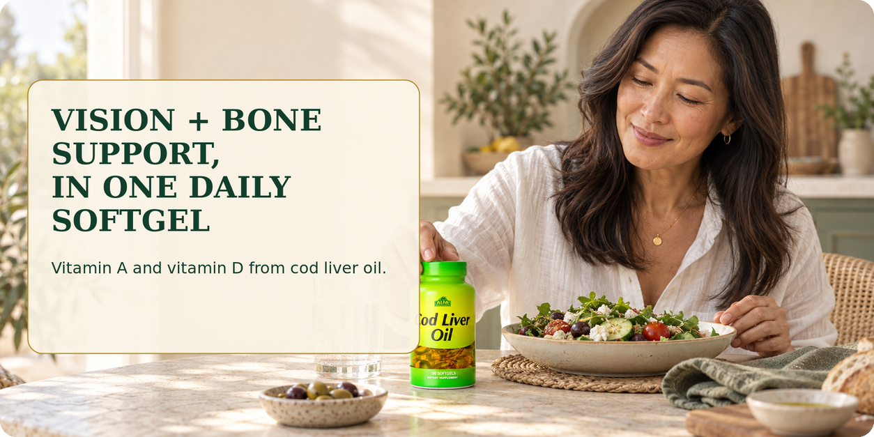 Alfa Vitamins Cod Liver Oil shown in an everyday meal routine.