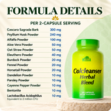 Colcleanser Herbal Blend formula details per 2-capsule serving.