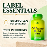 Colcleanser label essentials: 50 servings and other ingredients.