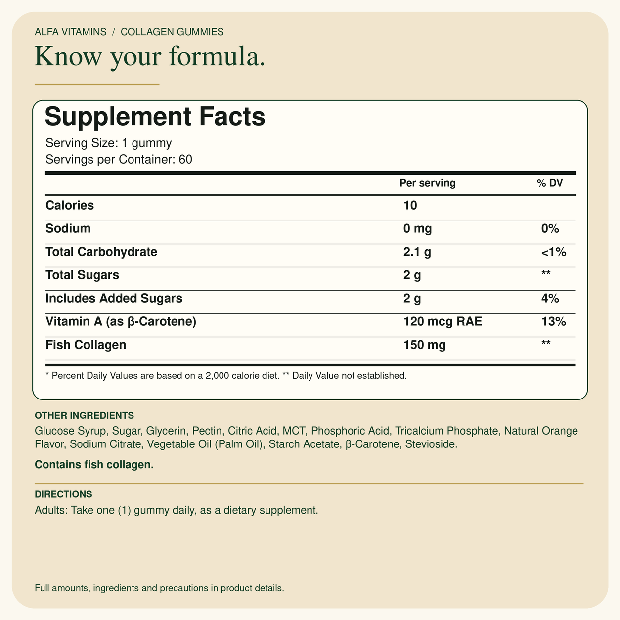 Collagen Gummies Supplement Facts and ingredients.