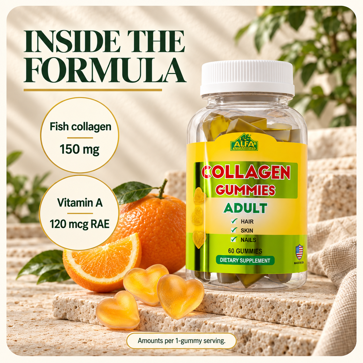 Alfa Vitamins Collagen Gummies, natural orange flavor — formula.