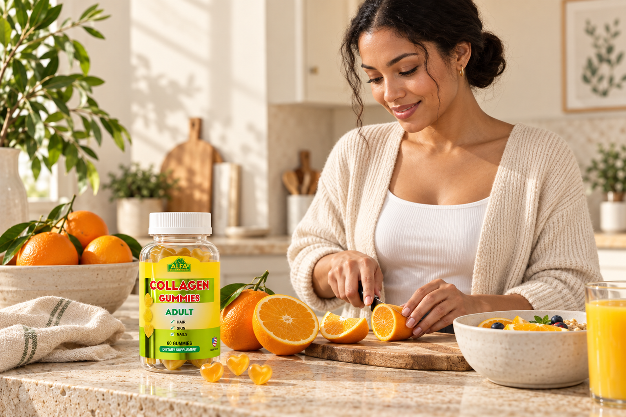 Alfa Vitamins Collagen Gummies, natural orange flavor — story.