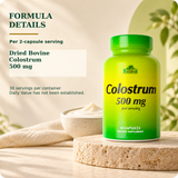 Dried bovine colostrum 500 mg per existing two-capsule serving.