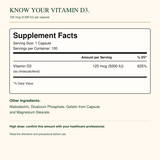 Supplement Facts and ingredients for Vitamin D3 5,000 IU