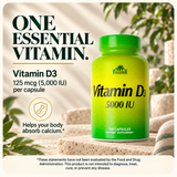125 mcg (5,000 IU) of vitamin D3 per capsule