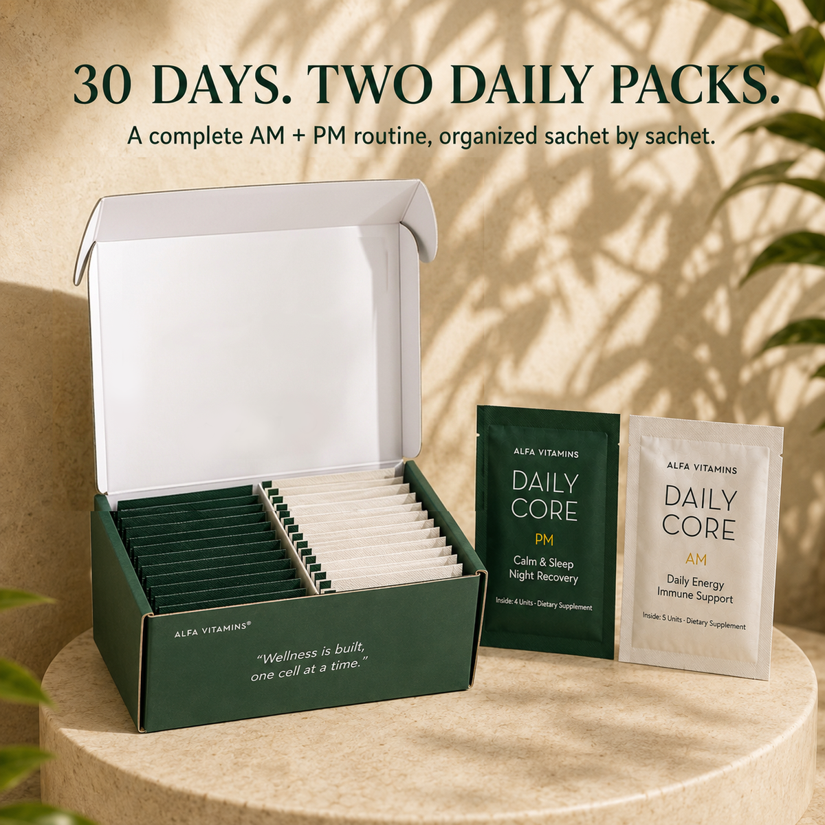 Daily Core 30-day box with AM and PM sachets