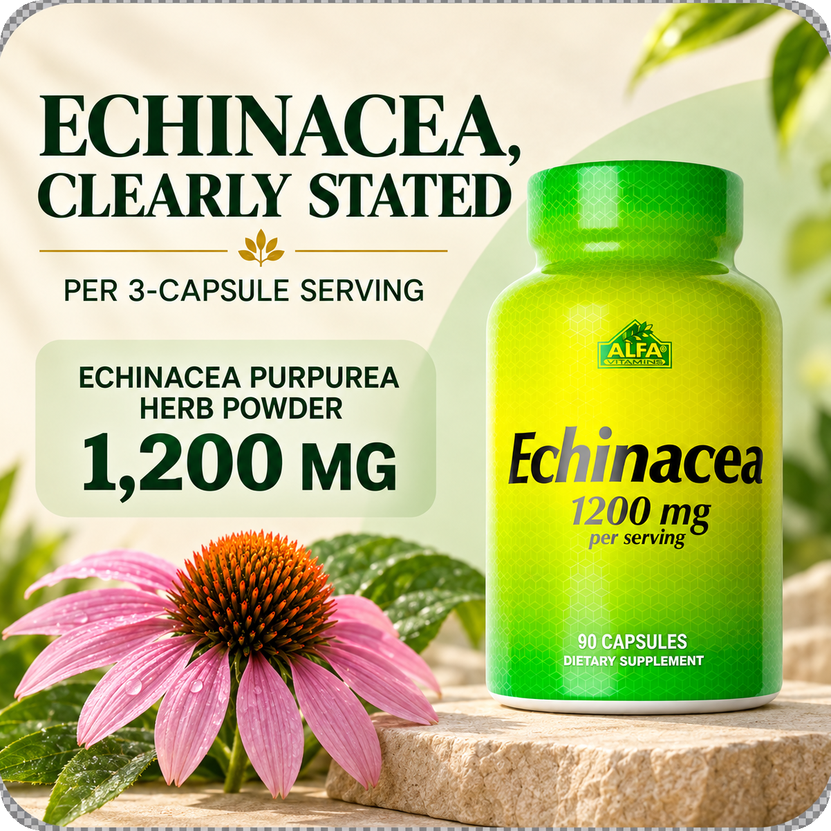 Echinacea formula: 1200 mg per three-capsule serving.
