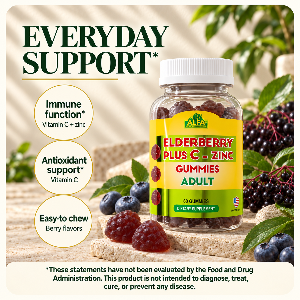 Alfa Vitamins Elderberry plus C and Zinc Gummies — benefits.