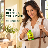 Woman placing Alfa Vitamins Evening Primrose Oil in her tote as part of her routine.