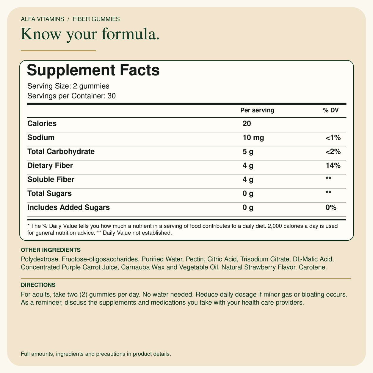 Fiber Gummies Supplement Facts and ingredients.