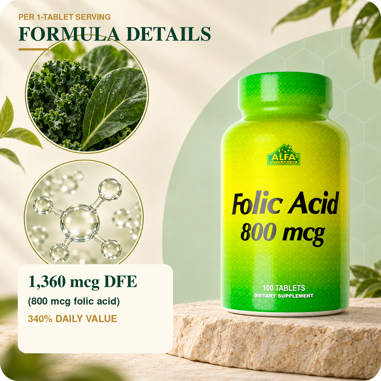 Folic Acid formula details from the existing label.