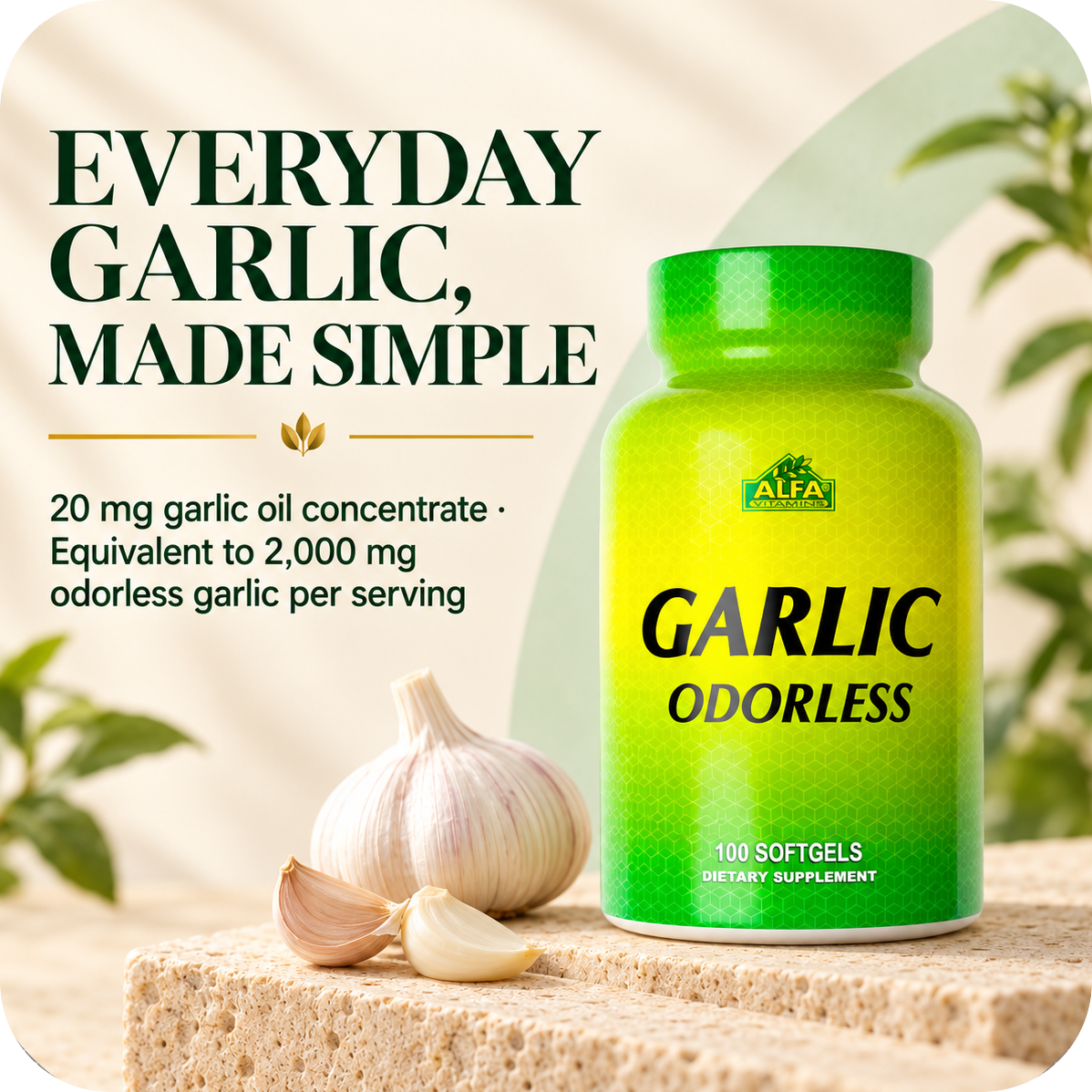 Garlic Odorless — straightforward daily routine, 100 softgels.