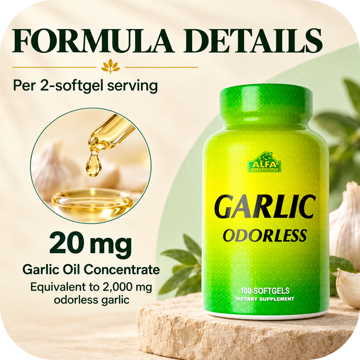 Garlic Odorless formula details from the verified label.