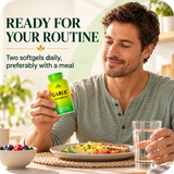 Woman with Alfa Garlic Odorless during a natural breakfast routine.