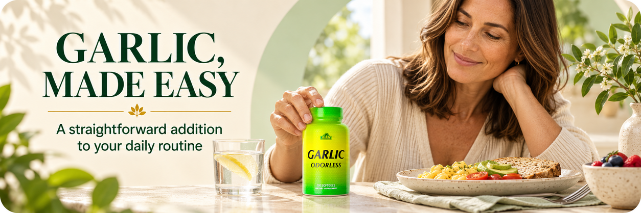 Alfa Vitamins Garlic Odorless as part of a simple meal-time routine
