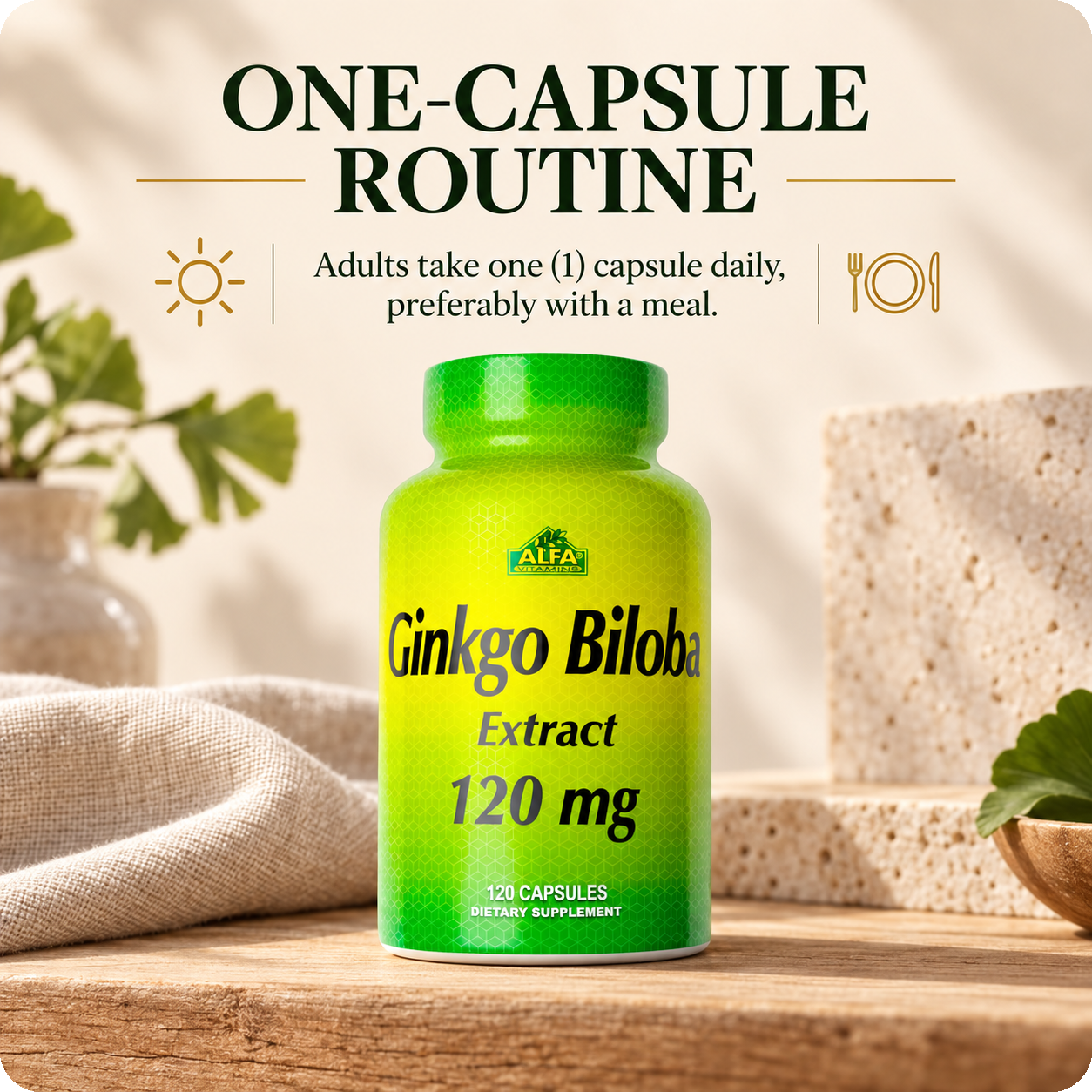 Ginkgo Biloba directions — one capsule daily, preferably with a meal
