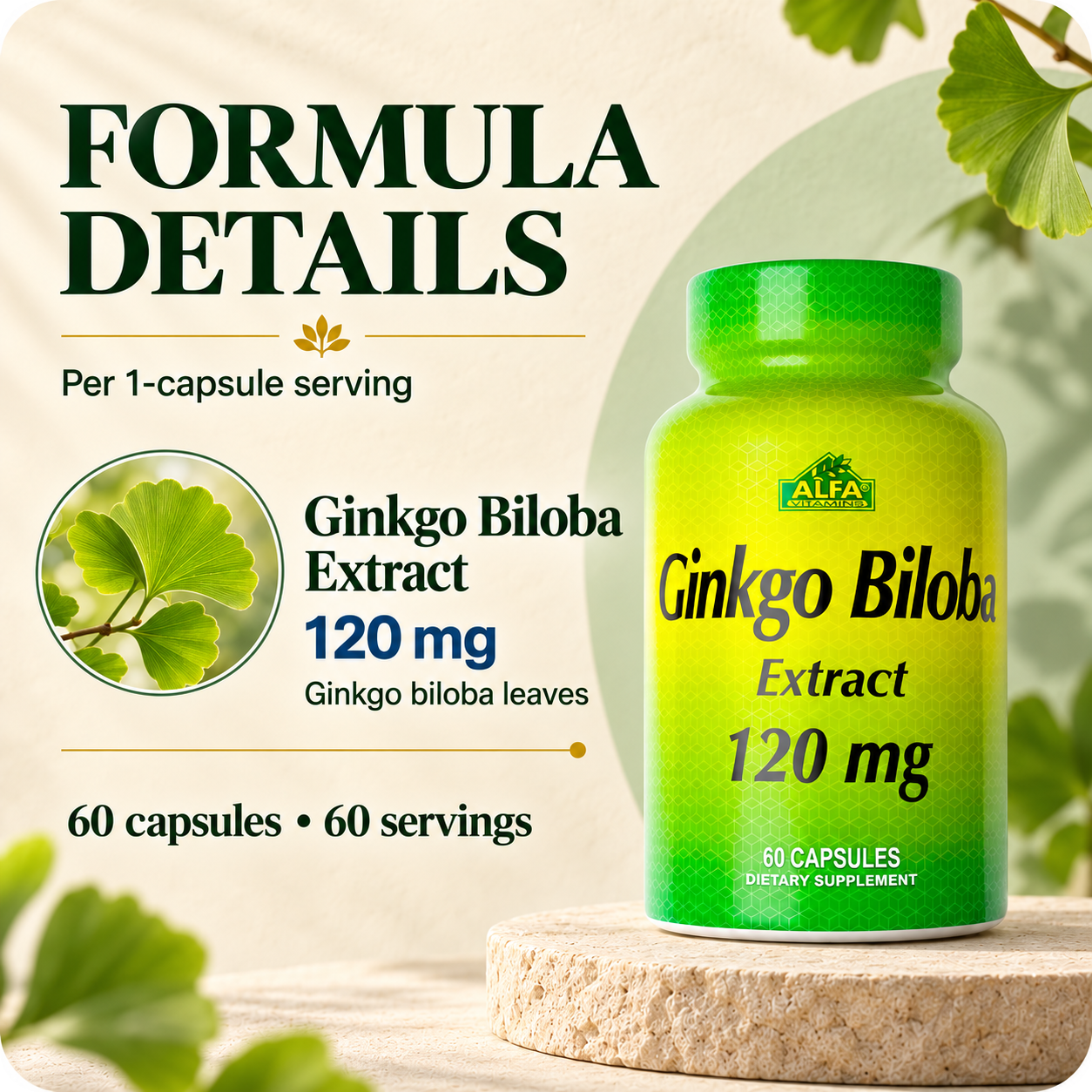 Ginkgo Biloba Extract 120 mg per capsule — formula details