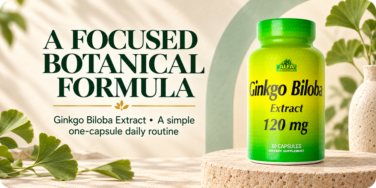 Alfa Vitamins Ginkgo Biloba Extract botanical formula banner