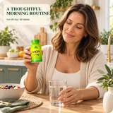 Adult holding Alfa Iron in a natural morning routine.