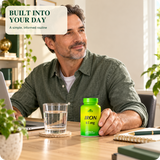 Adult with Alfa Iron during a natural workday routine.