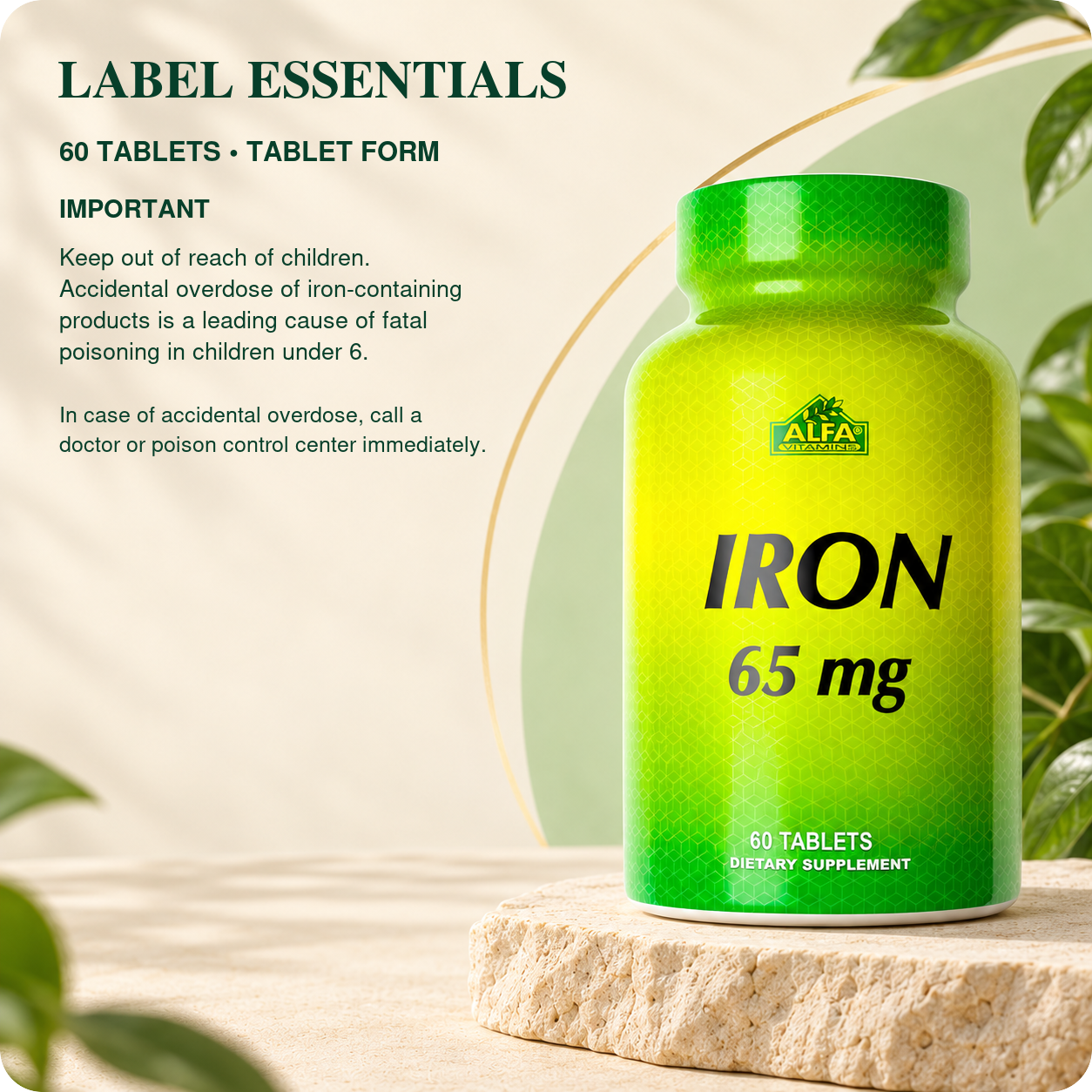 Iron verified label essentials and warning information.