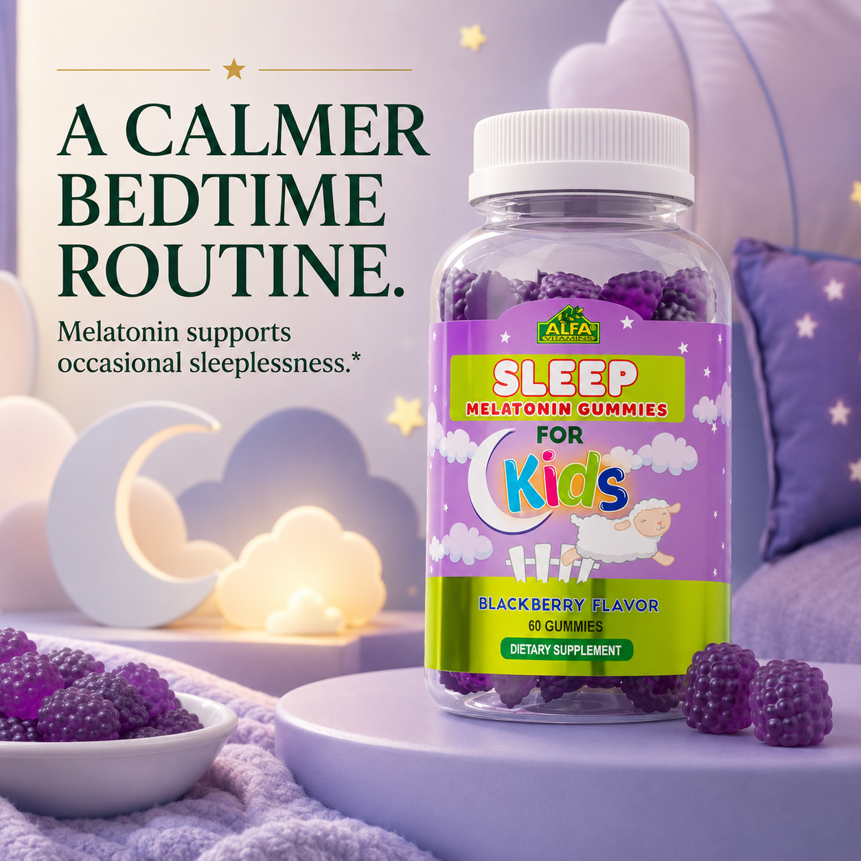 Alfa Kids Melatonin Gummies for a calmer bedtime routine