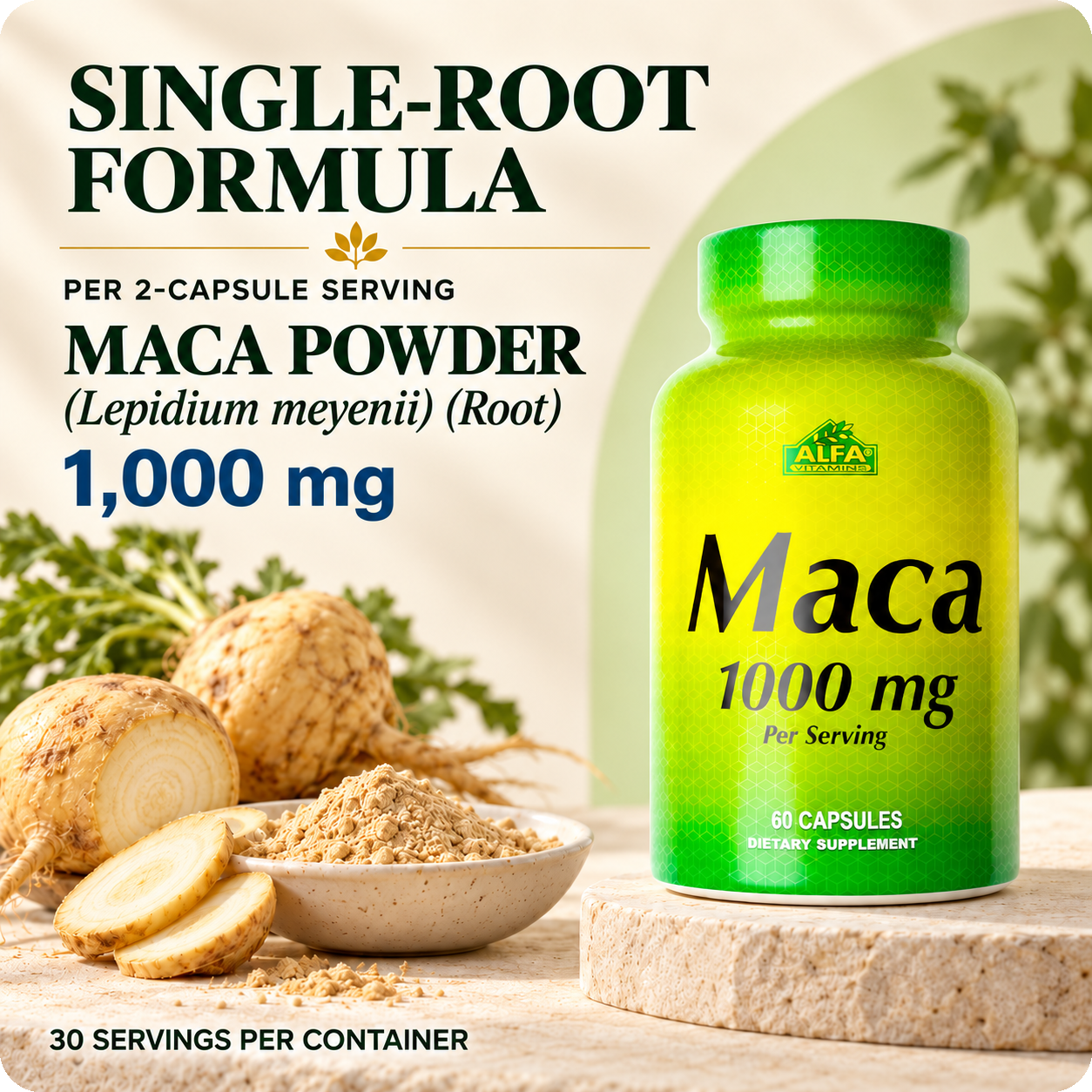 Maca root powder 1000 mg per two-capsule serving