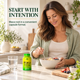 Alfa Maca bottle in a natural morning routine