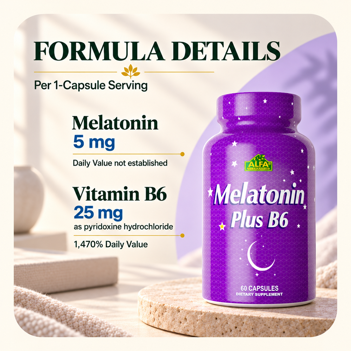 Alfa Vitamins Melatonin Plus B6 formula