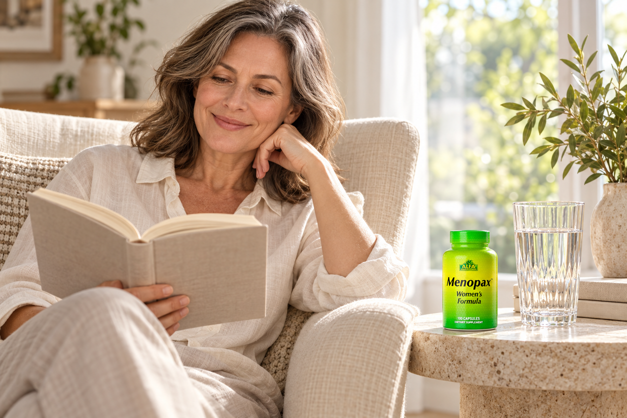 Menopax Women's Formula - 100 capsules in a natural everyday setting.