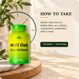 Directions for Multi Daily: adults take one tablet daily, preferably with a meal.