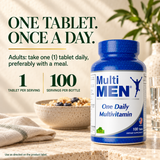 Multi Men directions: one tablet daily, preferably with a meal; 100 servings per bottle.