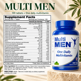 Complete Multi Men Supplement Facts with all 25 nutrient amounts, Daily Values, other ingredients and directions.