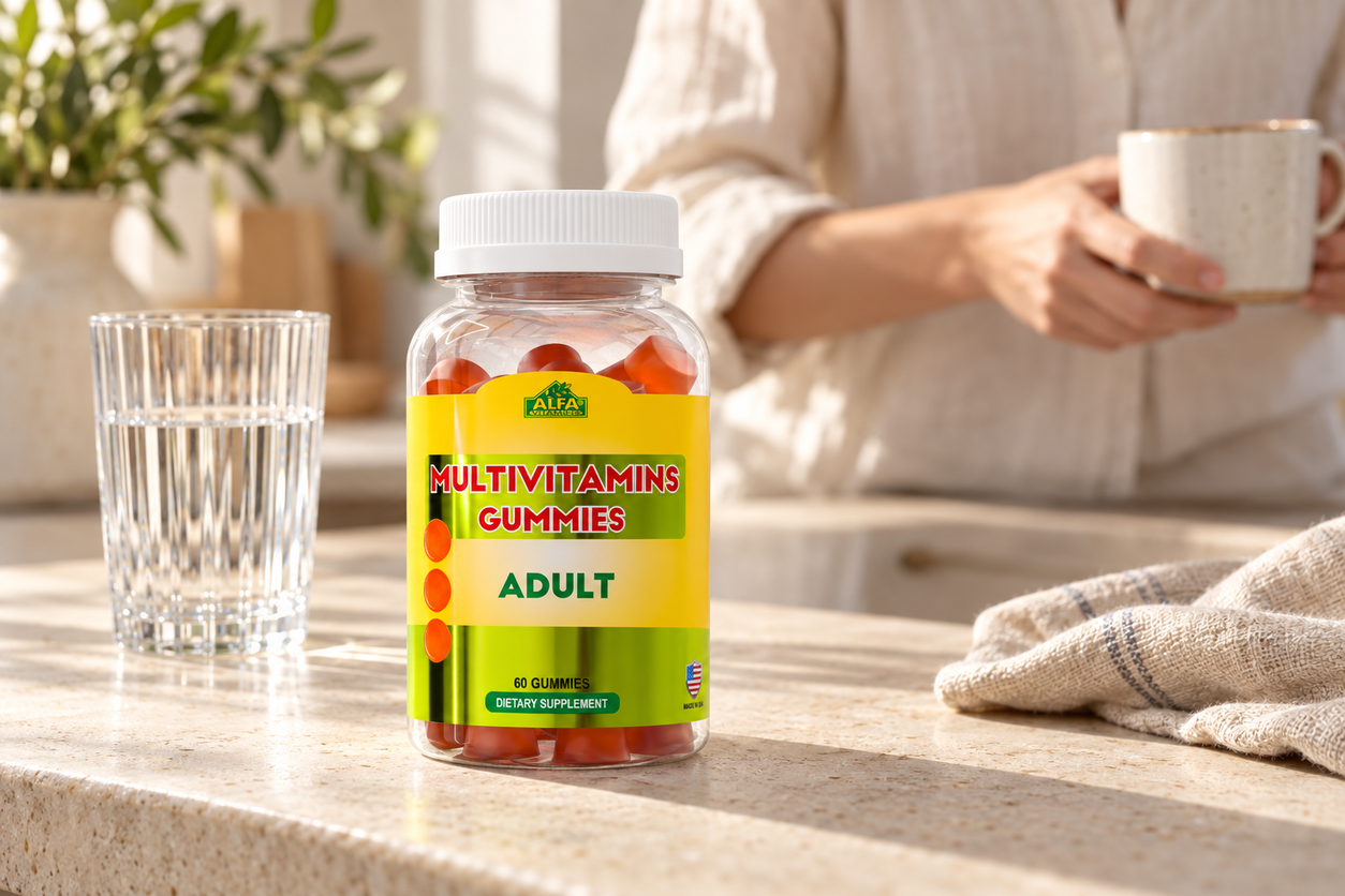 MultiVitamins for Adults - 60 Gummies in a warm everyday setting