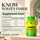 Alfa NAD+ Plus Resveratrol complete Supplement Facts and other ingredients