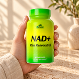 NAD+ Plus Resveratrol closed package held in an adult hand