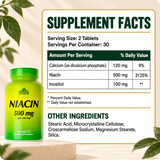 Niacin 500 mg complete Supplement Facts and other ingredients.
