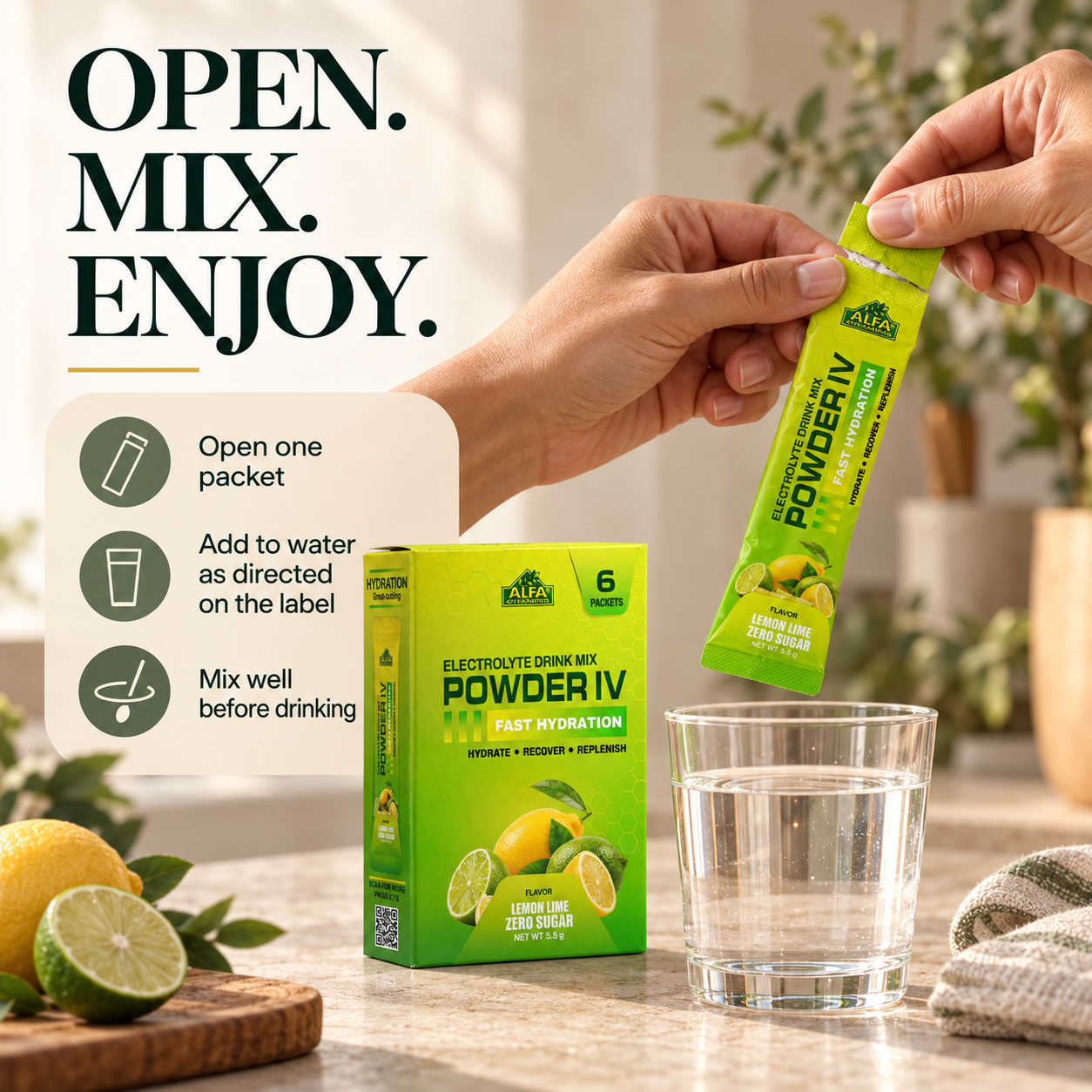 Open a Powder IV packet and mix with water as directed on the label