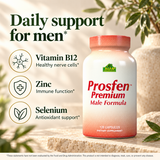 Prosfen 120 capsules: vitamin B12 for healthy nerve cells, zinc for immune function, and selenium for antioxidant support, with benefit disclaimer.