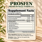Prosfen 120 Supplement Facts: four capsules per serving, thirty servings per container, complete ingredients and directions.
