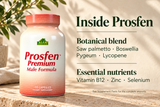 Inside Prosfen: saw palmetto, boswellia, pygeum and lycopene, with vitamin B12, zinc and selenium.