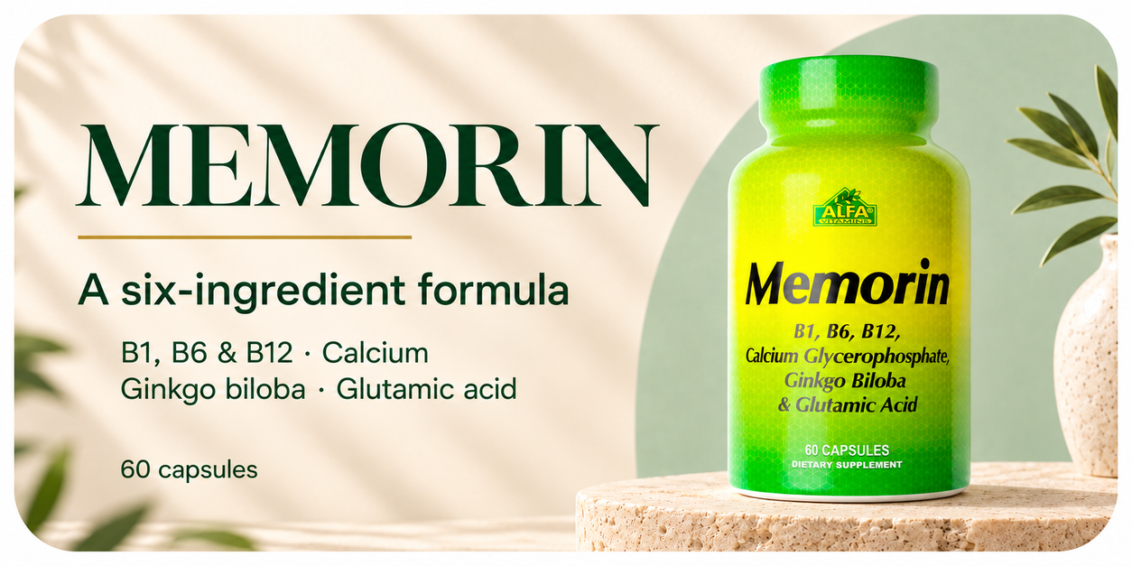 Alfa Vitamins Memorin, 60 capsules and 30 servings per bottle.