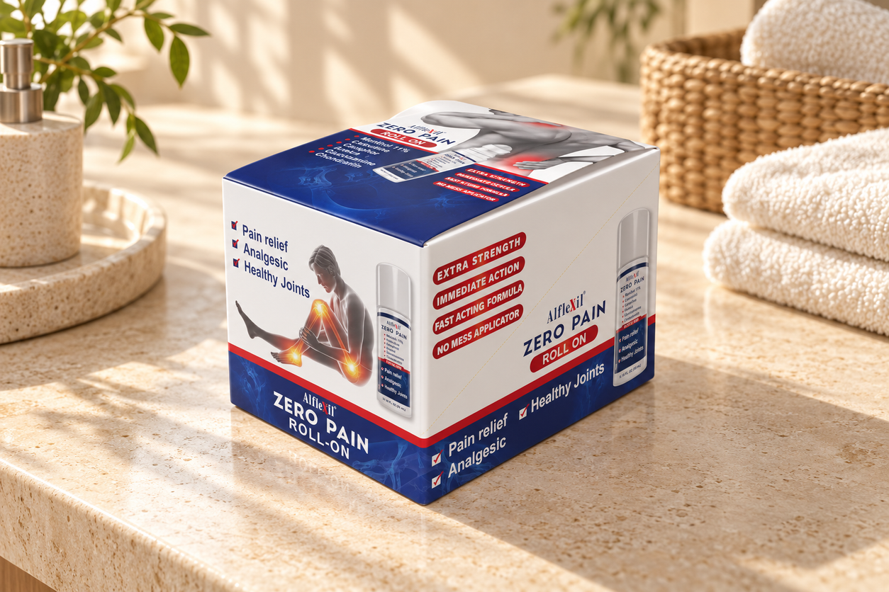 ALFLEXIL Pain Relief Roll-On - 3.18 oz. - 12 Pack in a warm naturally lit setting