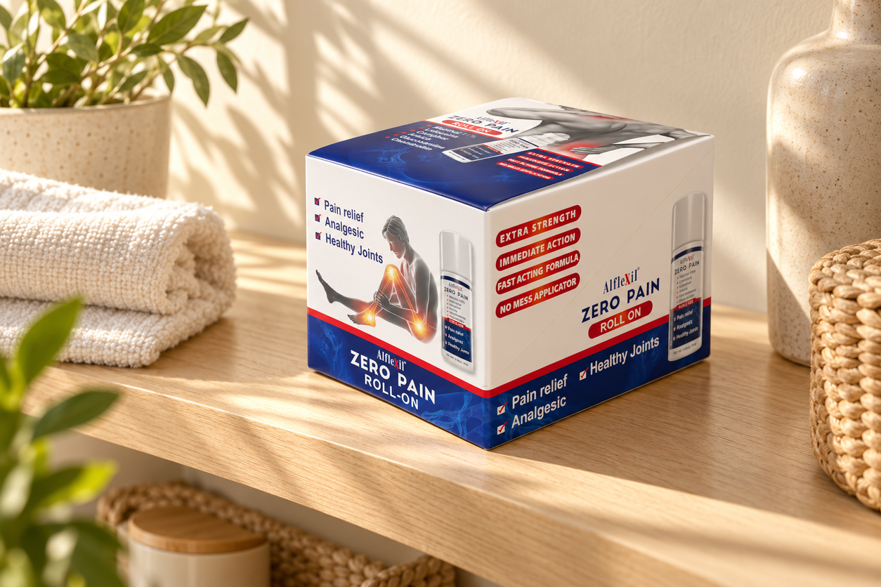 ALFLEXIL Pain Relief Roll-On - 3.18 oz. - 12 Pack in a warm naturally lit setting