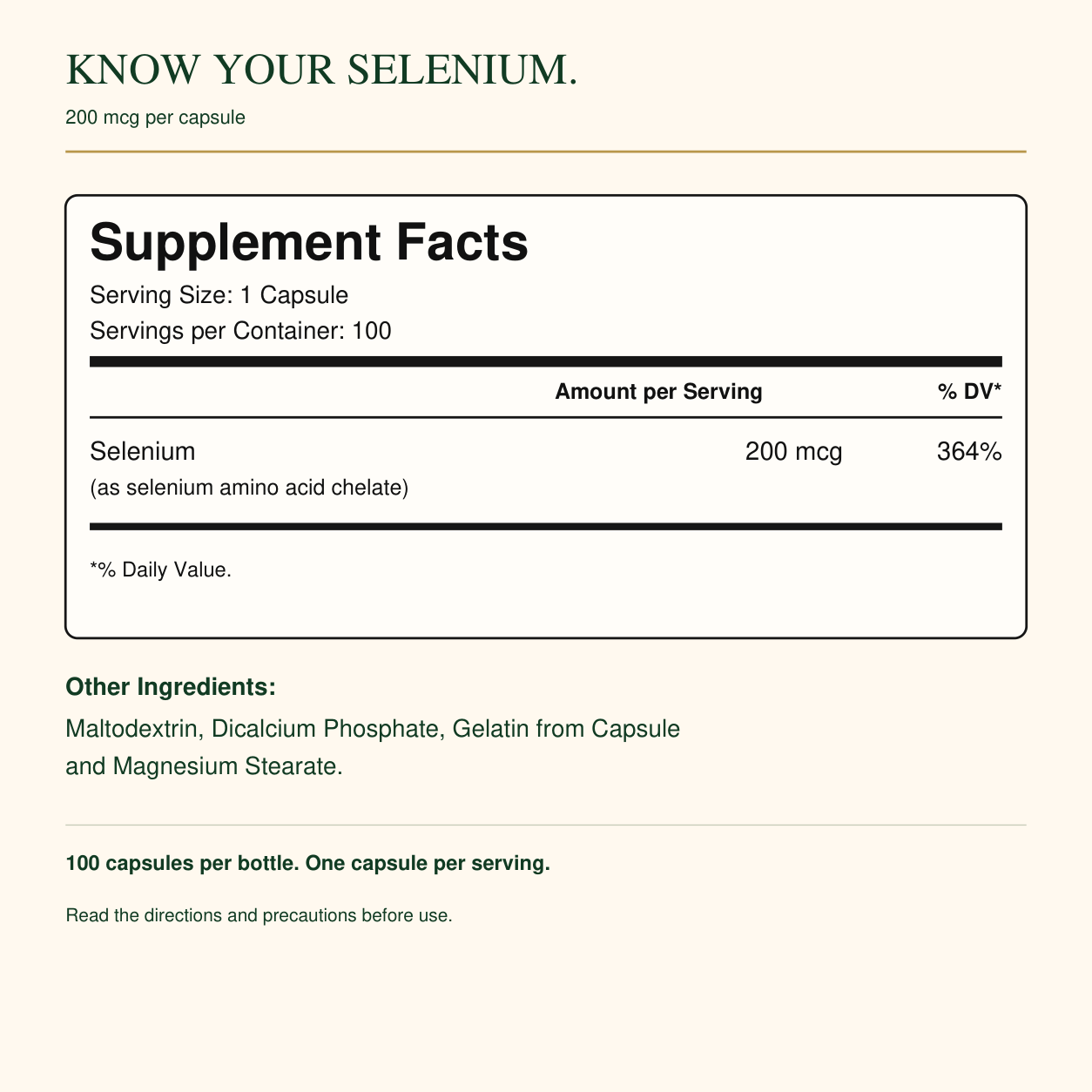 Supplement Facts and ingredients for Selenium 200 mcg