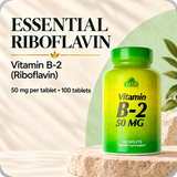 Alfa Vitamins Vitamin B2 50 mg, 100 tablets identity card.